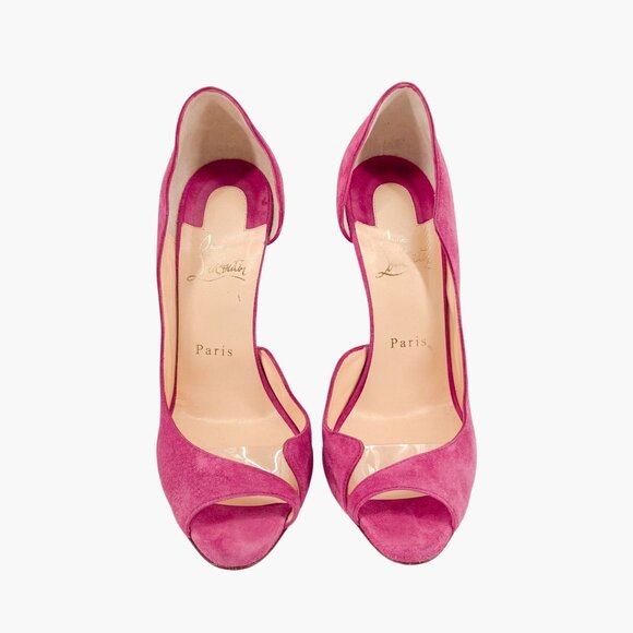 Christian Louboutin Deepik 120 Pumps EU 37.5 US 7.5 Pink Suede Wiggle Heel Shoe - Picture 2 of 11